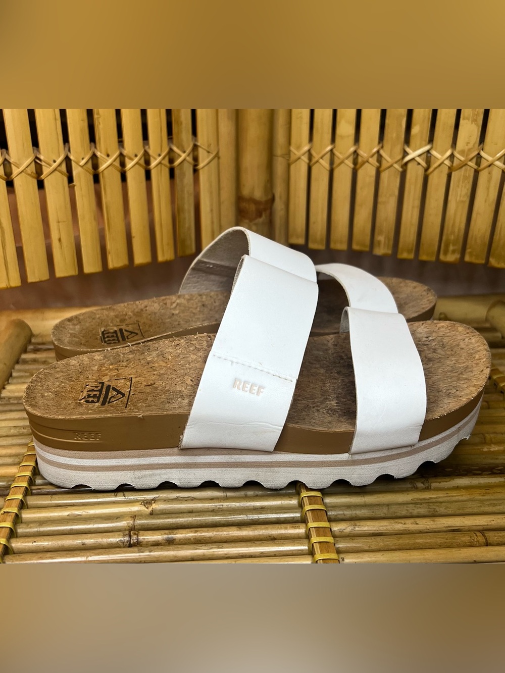 Reef Women’s White Double-Strap Cork Platform Slides